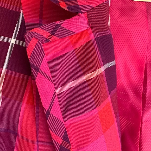 Trina Turk Pink and Red Blazer Structured Plaid Jacket 6 - Picture 4 of 7